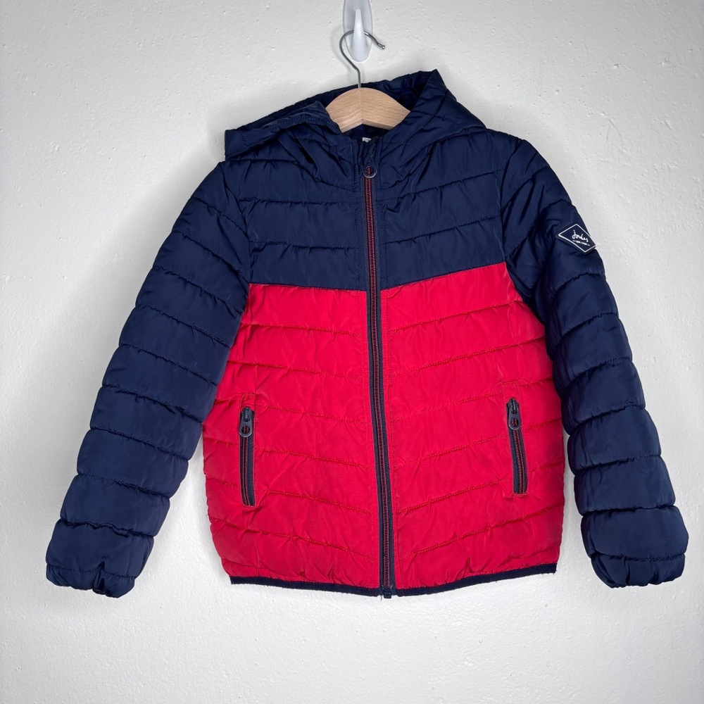 Joules Hooded Colorblock Puffer Coat Navy Red Size 5 yrs EUC